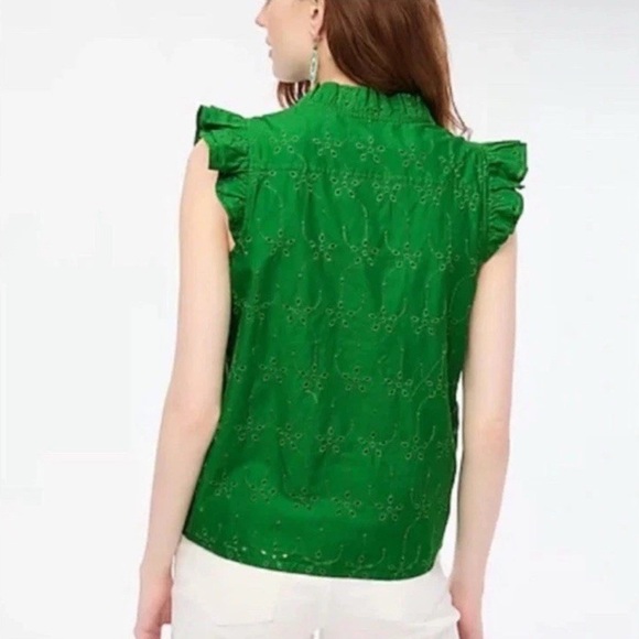 J Crew Factory Green Eyelet Blouse - Picture 7 of 7